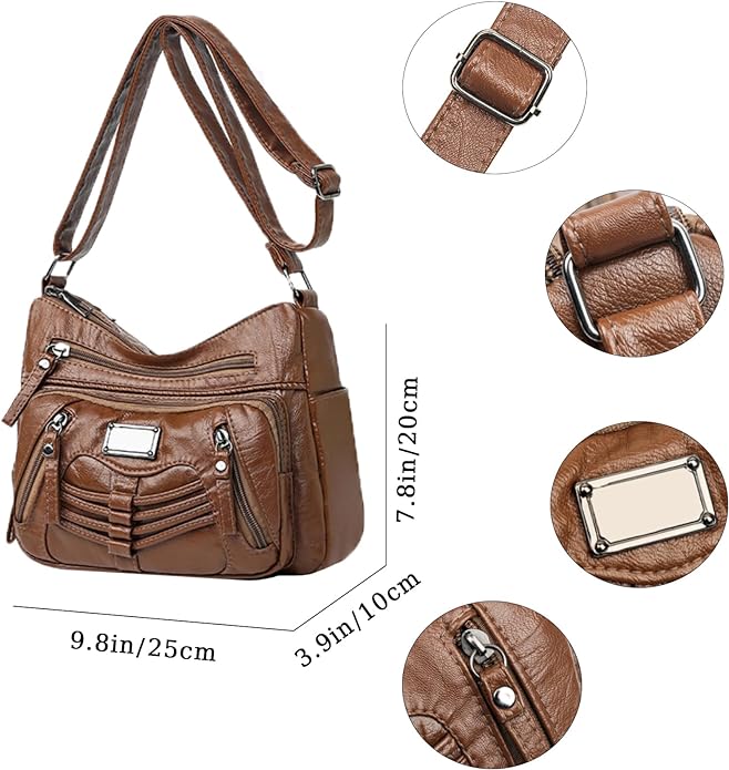 LassZone Womens Leather Handbag Multi-Pocket Crossbody Bag Waterproof Hobo Shoulder Bag with Adjustable Shoulder Strap - British D'sire