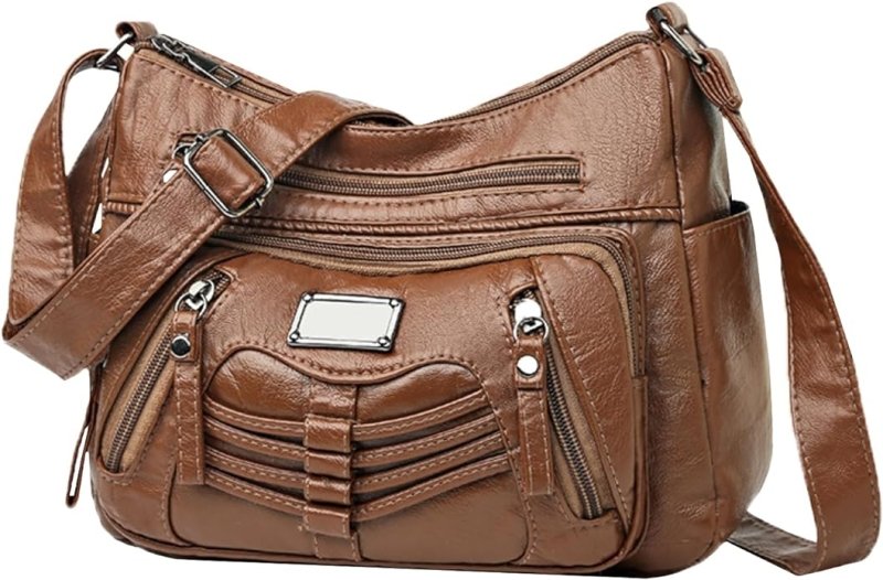 LassZone Womens Leather Handbag Multi-Pocket Crossbody Bag Waterproof Hobo Shoulder Bag with Adjustable Shoulder Strap - British D'sire Main image