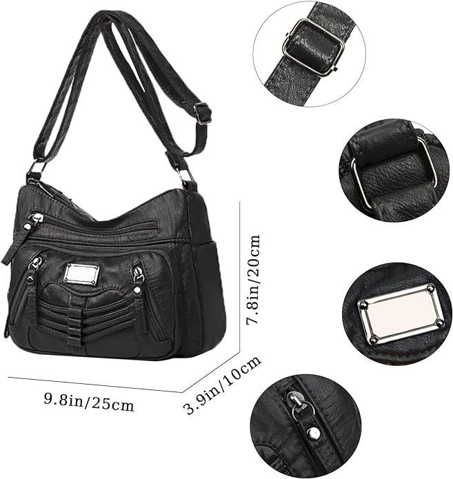 LassZone Womens Leather Handbag Multi-Pocket Crossbody Bag Waterproof Hobo Shoulder Bag with Adjustable Shoulder Strap - British D'sire