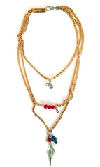 Layered necklace in gold, coral and hamsa. - Necklace - British D'sire