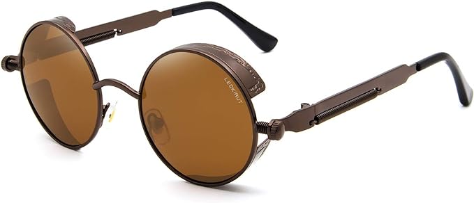 LECKIRUT Round Steampunk Sunglasses Men Women Vintage Retro Style Metal Frame Sun Glasses - British D'sire