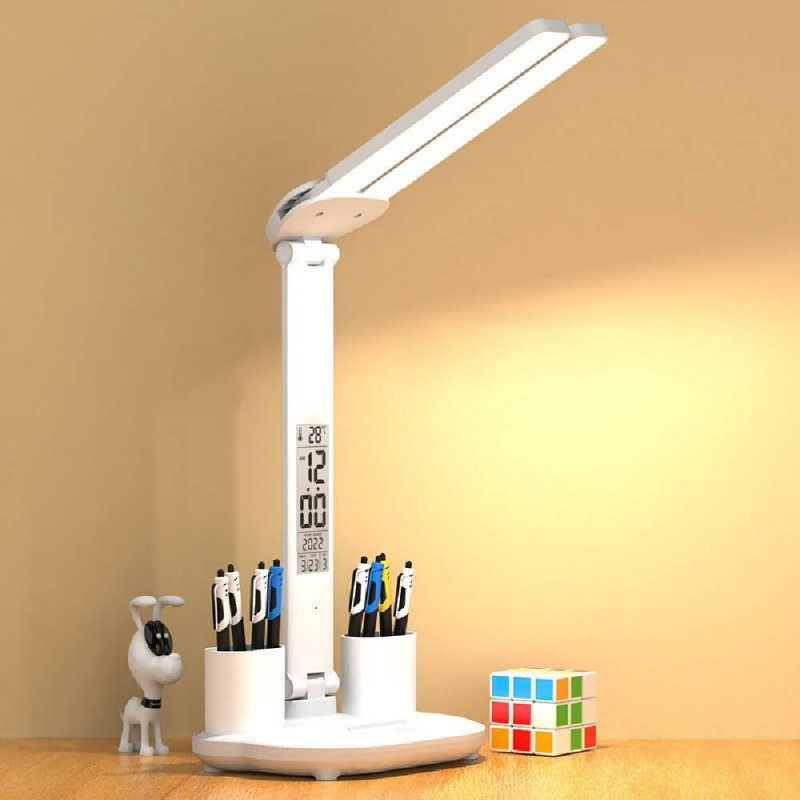 LED Intelligent Digital Display Foldable Desk Lamp, Style: Double Head USB Straight Plug - Desk Lamp - British D'sire