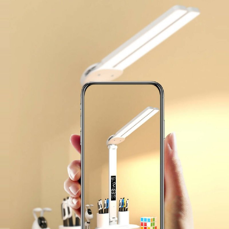 LED Intelligent Digital Display Foldable Desk Lamp, Style: Double Head USB Straight Plug - Desk Lamp - British D'sire