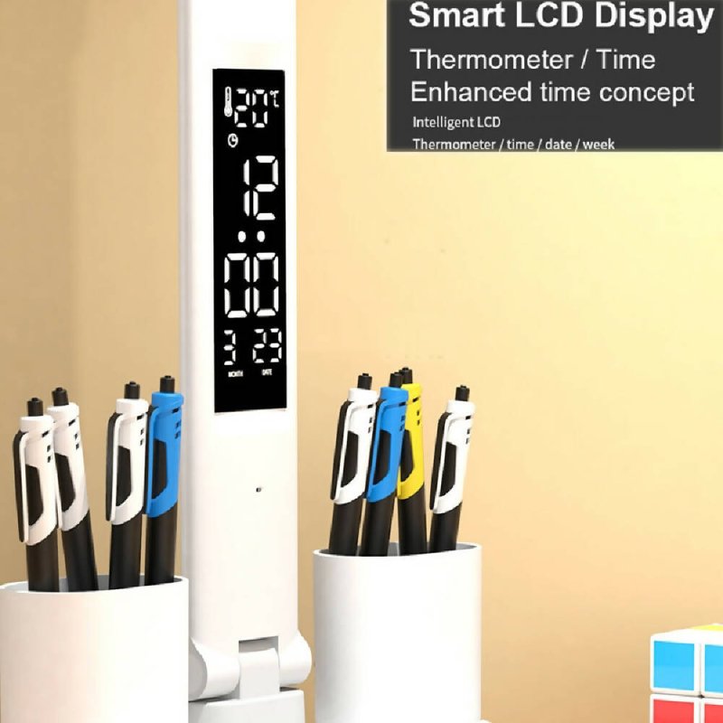 LED Intelligent Digital Display Foldable Desk Lamp, Style: Double Head USB Straight Plug - Desk Lamp - British D'sire