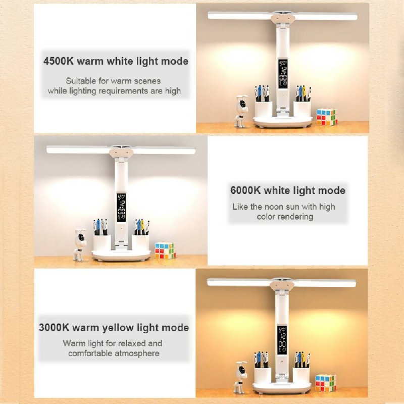 LED Intelligent Digital Display Foldable Desk Lamp, Style: Double Head USB Straight Plug - Desk Lamp - British D'sire