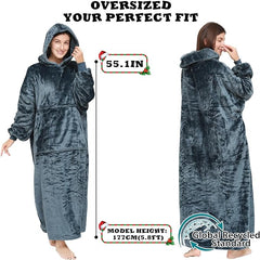 Lengthened Oversized Blanket Hoodie Wearable Blanket Sweatshirt Women - Hoodie Blanket Hooded Blanket Women and Men, Super Warm Blanket Sleeves and Giant Pocket (Navy, Extra Long) - British D'sire