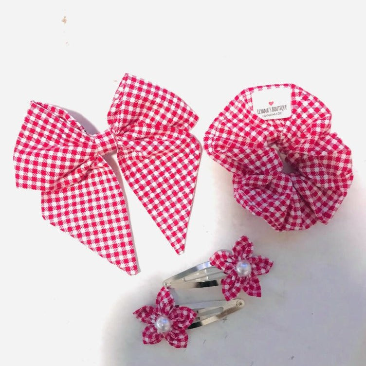 Leyana’s Boutique 4 Assorted Gingham Hair Accessories - Kids Headwear - British D'sire