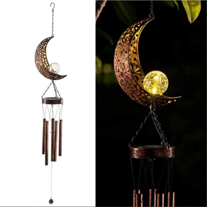 lifemet Wind Chimes Solar Lights - Powered LED Moon Night lights outdoor Garden Waterproof Metal Windbell Chime Light Lamp for Patio Deck Lawns Yard Patio - British D'sire Main image