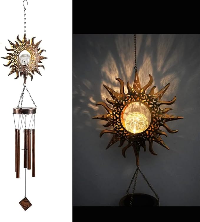 lifemet Wind Chimes Solar Lights - Powered LED Moon Night lights outdoor Garden Waterproof Metal Windbell Chime Light Lamp for Patio Deck Lawns Yard Patio Secondary image