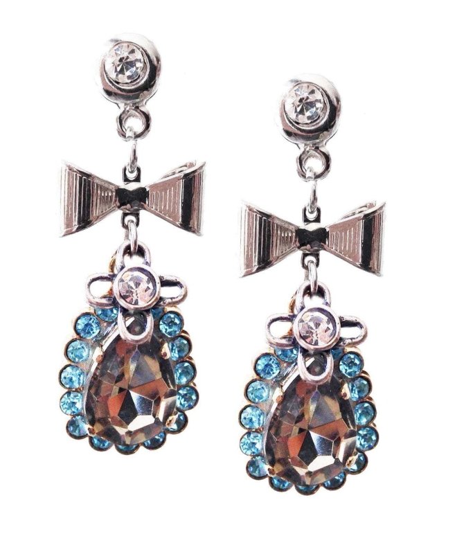 Light blue dangle and drop earrings made with Crystallized Swarovski elements and silver plated brass and small charms. - Earrings - British D'sire