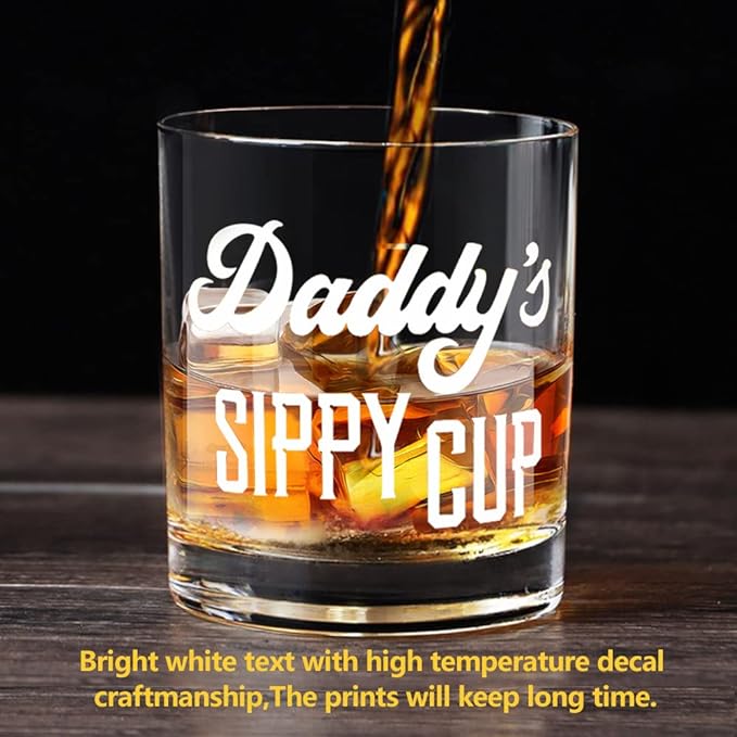 LIGHTEN LIFE Daddy's Sippy Cup Whiskey Glass 360ml,Unique Dad Gift in Valued Wooden Box,Funny Gag Gift for New Dad,Father,Husband from Kids Wife for Father's Day,Birthday - British D'sire