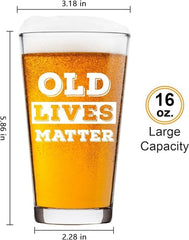 LIGHTEN LIFE Old Lives Matter Beer Glass 16 oz,Unique Pint Glass in Barrel Box,Cool Birthday or Retirement Gfit for Husband,Dad,Grandpa,Senior Citizen,Over The Hill Gag Gifts for Old Men - British D'sire