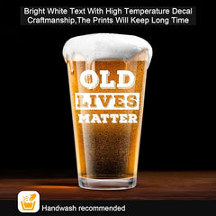 LIGHTEN LIFE Old Lives Matter Beer Glass 16 oz,Unique Pint Glass in Barrel Box,Cool Birthday or Retirement Gfit for Husband,Dad,Grandpa,Senior Citizen,Over The Hill Gag Gifts for Old Men - British D'sire