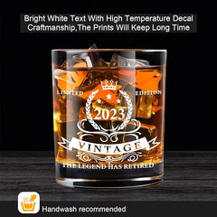 LIGHTEN LIFE The Legend Has Retired 2023 Whiskey Glass 360 ml,Funny Retirement Bourbon Glass in Valued Wooden Box,Retirement Gift Ideas for Men,Dad,Husband,Retirement Glass Party Deco - British D'sire