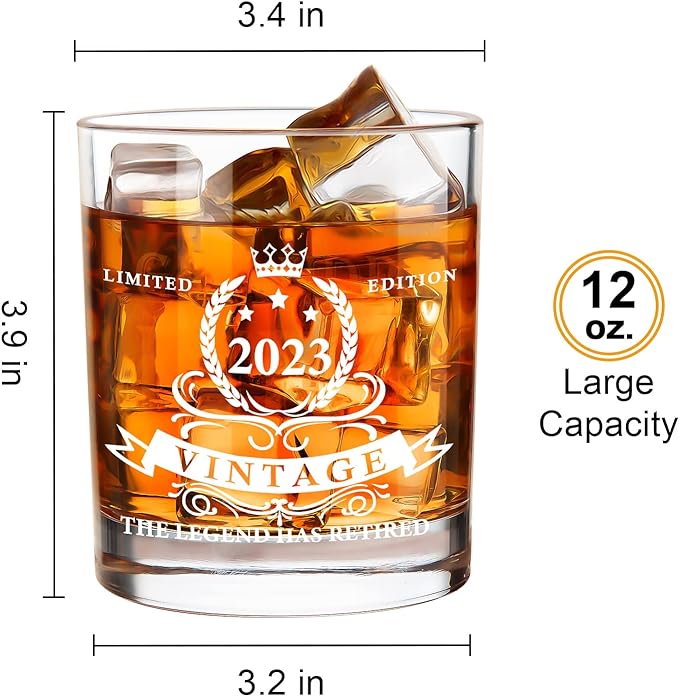 LIGHTEN LIFE The Legend Has Retired 2023 Whiskey Glass 360 ml,Funny Retirement Bourbon Glass in Valued Wooden Box,Retirement Gift Ideas for Men,Dad,Husband,Retirement Glass Party Deco - British D'sire