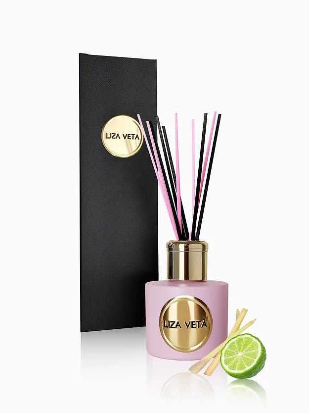 Liza Veta Lemongrass & Bergamot Reed Diffuser - Pink & White - Air Freshener - British D'sire Main image