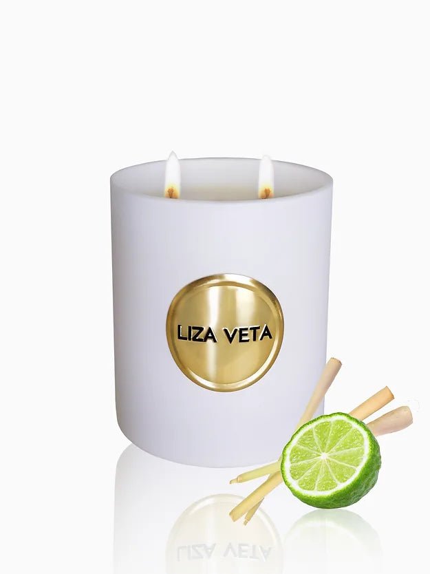 Liza Veta Lemongrass & Bergamot Scented Candle - Black & White - Candles & Lanterns - British D'sire