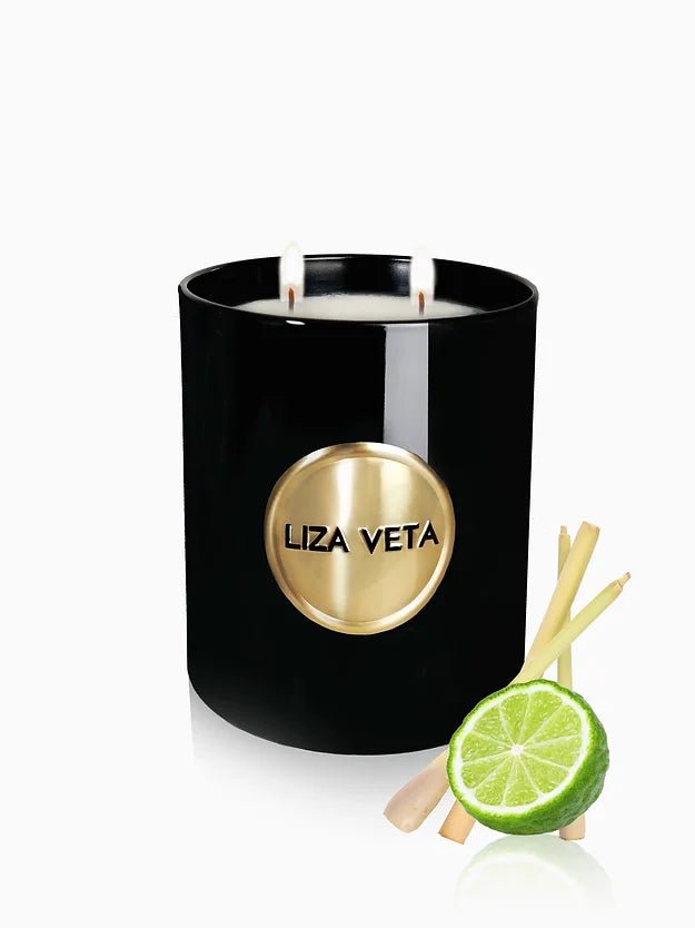 Liza Veta Lemongrass & Bergamot Scented Candle - Black & White - Candles & Lanterns - British D'sire