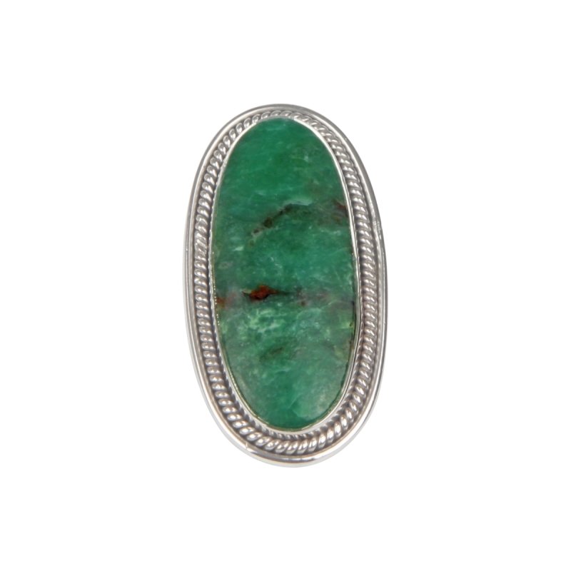 Long Oval Shaped Chrysoprase Sterling Silver Ring - Rings - British D'sire Main image