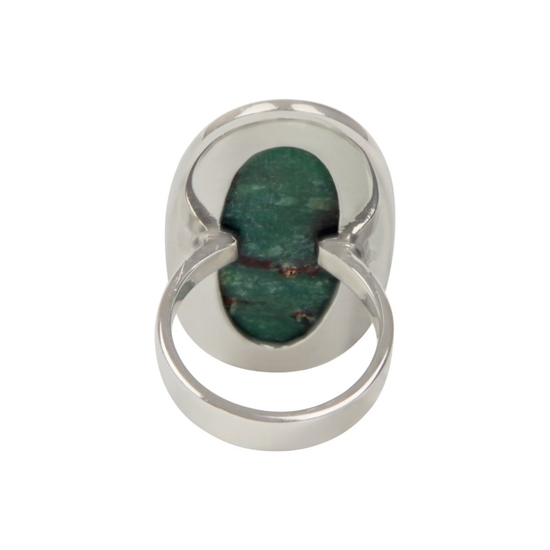 Long Oval Shaped Chrysoprase Sterling Silver Ring - Rings - British D'sire