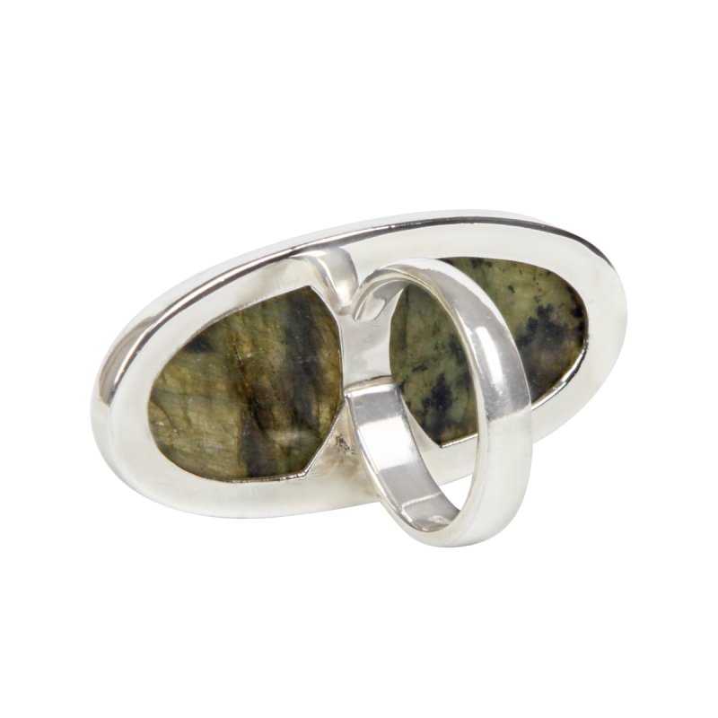 Long Oval Shaped Chunky Labradorite Sterling Silver Ring - Rings - British D'sire