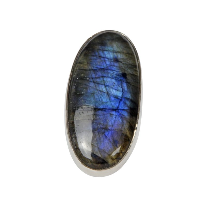 Long Oval Shaped Chunky Labradorite Sterling Silver Ring - Rings - British D'sire Main image