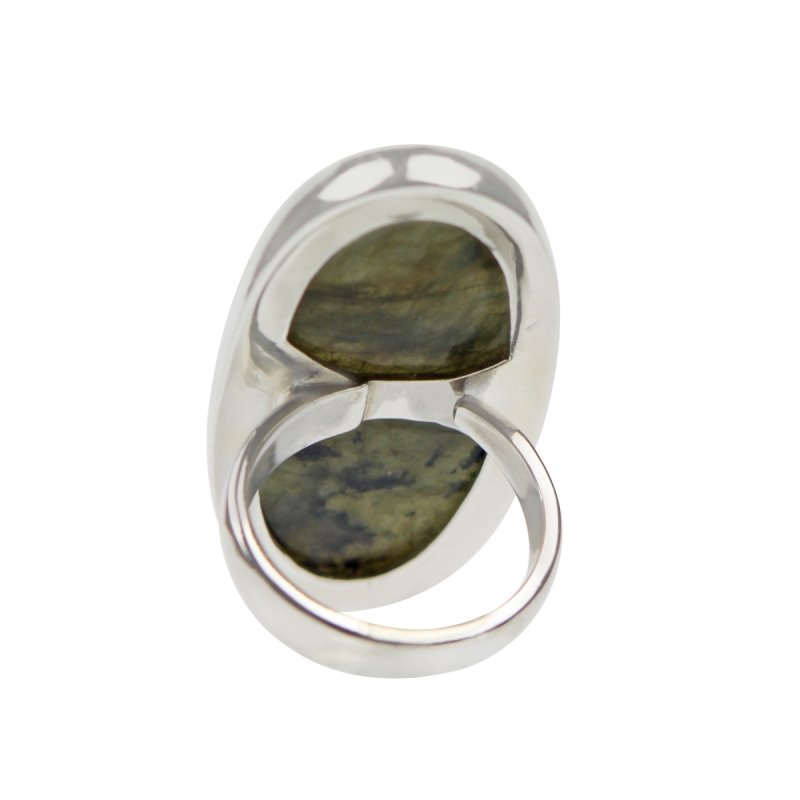 Long Oval Shaped Chunky Labradorite Sterling Silver Ring - Rings - British D'sire