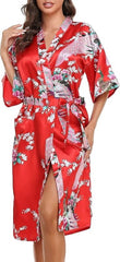 Lovasy Kimono Dressing Gowns Satin Kimono Robe Peacock And Blossoms Silk Dressing Gown for Women UK Long Silk Bride and Bridesmaid Robes - British D'sire