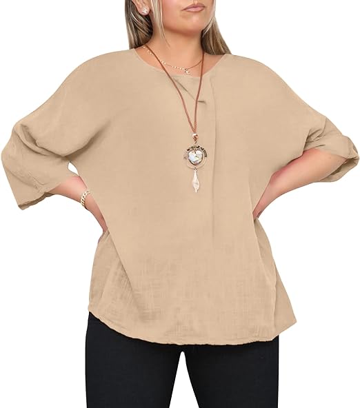 Love My Fashions® New Womens Italian Lagenlook Crew Neck Long Sleeve Plain Casual Loose Fit Tunic Top Plus Size UK - Women's Top - British D'sire