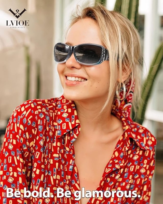 LVIOE Sunglasses Womens Polarised Rhinestones Wrap Around Ladies Sunglasses UV Protection - British D'sire