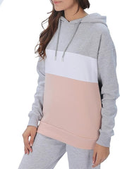 M17 Women's Striped Colour Block Hoodie Soft Cosy Casual Hooded Sweatshirt Top Long Sleeve Jacket Pullover (XL, Grey) - British D'sire