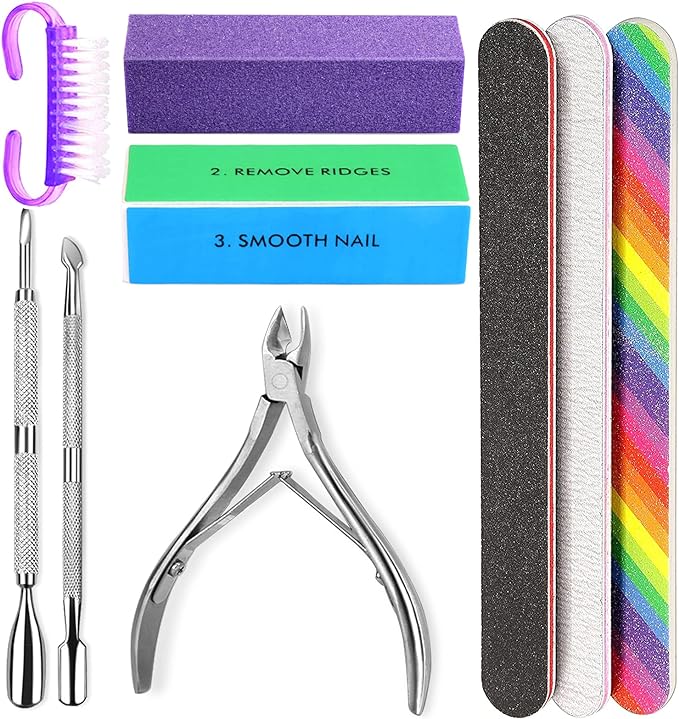 Manicure Nail File Kit-3Pcs Double Sided Nail File, Rectangular Nail Buffer, 4 Step Buffing Block, 3Pcs Cuticle Clipper & Pusher, and Nail Brush, Complete Nail Kit with Buffer for Salon Nail Art - British D'sire Main image