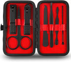 Manicure Pedicure Set Nail Clippers Kit 7 Pcs Stainless Steel Hygiene Kit Portable Nail Trimming Set and Grooming Tools with Fine Leather Case [Gift Box] (Black) - Skin Care Kits & Combos - British D'sire