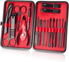 Manicure Set, 18Pcs Nail Clippers Pedicure Kit Nail Care Kit Manicure Professional Tools Gift for Men Women Friends and Parents (Black & Red) - Skin Care Kits & Combos - British D'sire
