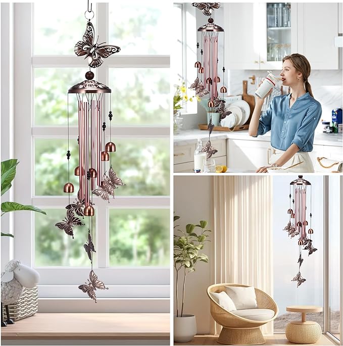 Marstey Wind Chimes, Butterflies Wind Chimes Craft Set, Vintage Copper Windchimes Outdoor DIY Wind Chime, Hanging Wind Chime Gifts for Mom and Woman, Window, Garden, Patio, Backyard, Home Decor Secondary image