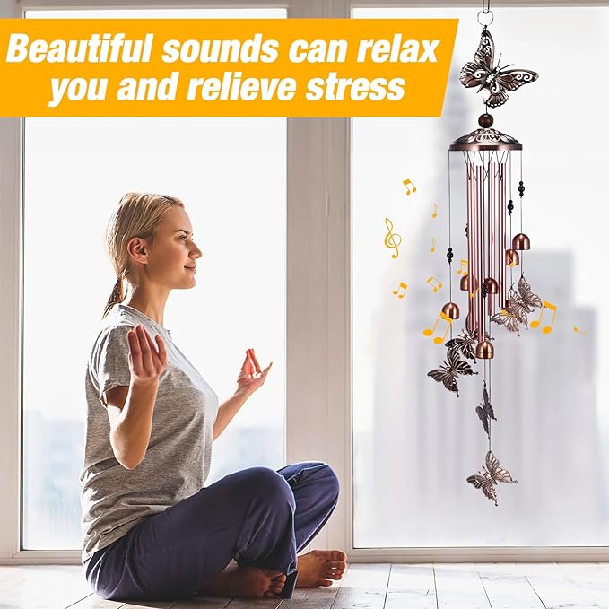 Marstey Wind Chimes, Butterflies Wind Chimes Craft Set, Vintage Copper Windchimes Outdoor DIY Wind Chime, Hanging Wind Chime Gifts for Mom and Woman, Window, Garden, Patio, Backyard, Home Decor - British D'sire Main image