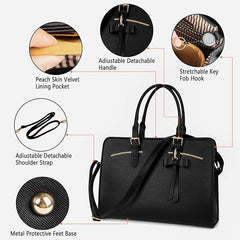 MATEIN Ladies Laptop Bags for Women Stylish, Leather Laptop Handbag with Laptop Compartment Designer Work Bag for Ladies Briefcase 15.6 Inch Laptop Tote Bags for School Satchel Bag for Office, Black - British D'sire