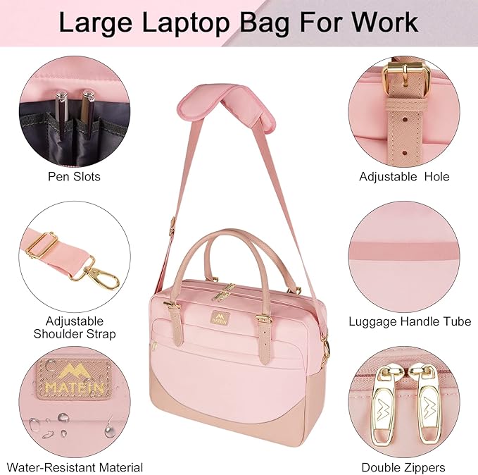 MATEIN Pink Laptop Bag for Women, Handbag with Laptop Compartment 15.6 Inch Ladies Briefcase Office Work Bags Laptop Case, Large Computer Tote Bag for School Messenger Bag for Teacher, Office, Pink - British D'sire