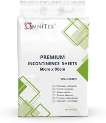 Max.Medsurge Omnitex 60 x 90cm Incontinence Bed Pads - 1400ml - 2000ml Disposable Absorbing Sheets (25x Pads - Premium (1400ml) - More Health Care Supplies - British D'sire