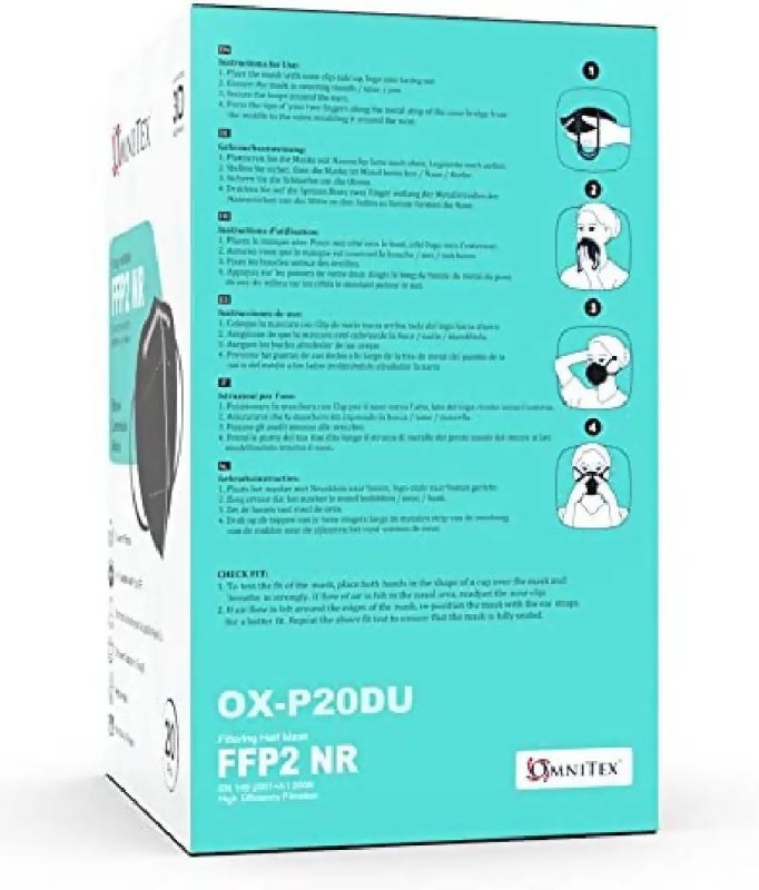 Max.Medsurge Omnitex Individually Wrapped High Filtration FFP2 Black Face Mask (Box Of 20) - More Health Care Supplies - British D'sire