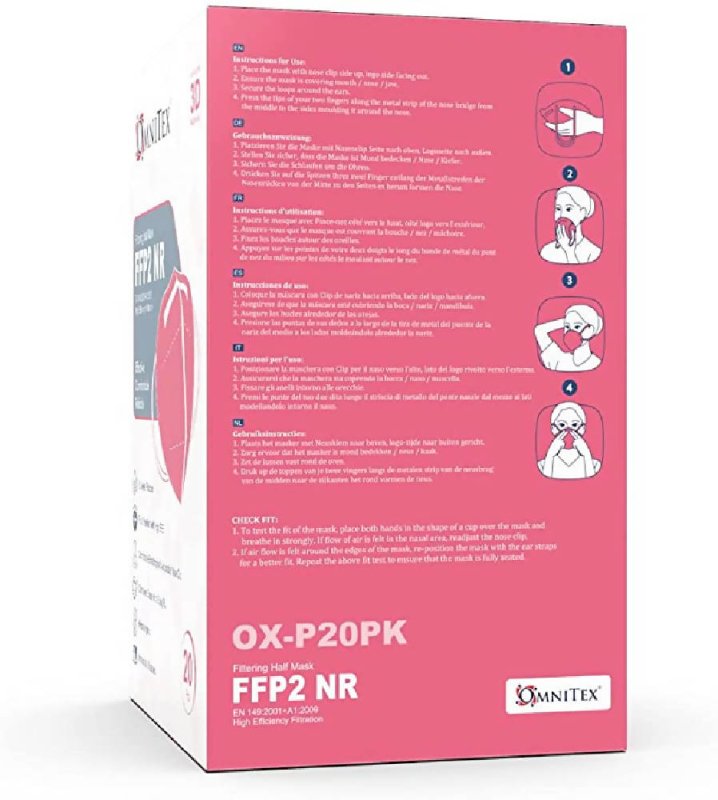 Max.Medsurge Omnitex Individually Wrapped High Filtration FFP2 Pink Face Mask (Box OF 20) - More Health Care Supplies - British D'sire