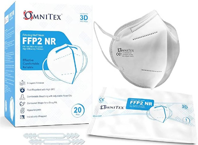 Max.Medsurge Omnitex Individually Wrapped High Filtration FFP2 White Face Mask (Box of 20) - More Health Care Supplies - British D'sire