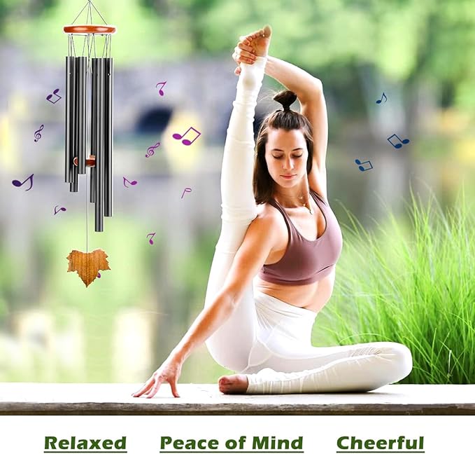 Metal Wind Chime, 28 Inches 6 Tubes Wind Chimes with Vintage Wooden Leaf Pendant, Hanging Decor for Garden Patio Home Outdoors Indoors Decoration Birthday Gift Party Housewarming gifts for new home Secondary image