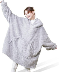 Mia&Coco Hoodie Blanket Women and Men, Oversized Hooded Blanket Hoodie with Pocket, 260GSM Sherpa Fleece Wearable Blanket Hoodie, OEKO-TEX Standards Cosy Hooded Blankets, Grey - British D'sire