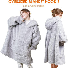 Mia&Coco Hoodie Blanket Women and Men, Oversized Hooded Blanket Hoodie with Pocket, 260GSM Sherpa Fleece Wearable Blanket Hoodie, OEKO-TEX Standards Cosy Hooded Blankets, Grey - British D'sire