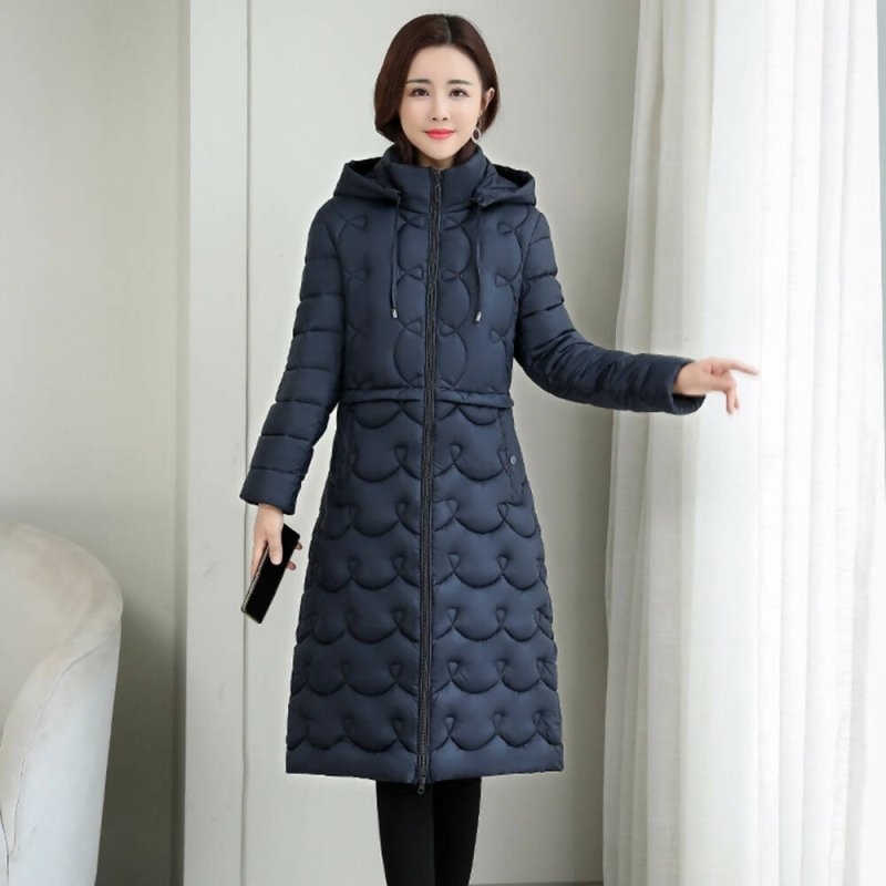 Mid-length Lightweight Down Padded Jacket (Color:Blue Size:L) - jacket - British D'sire