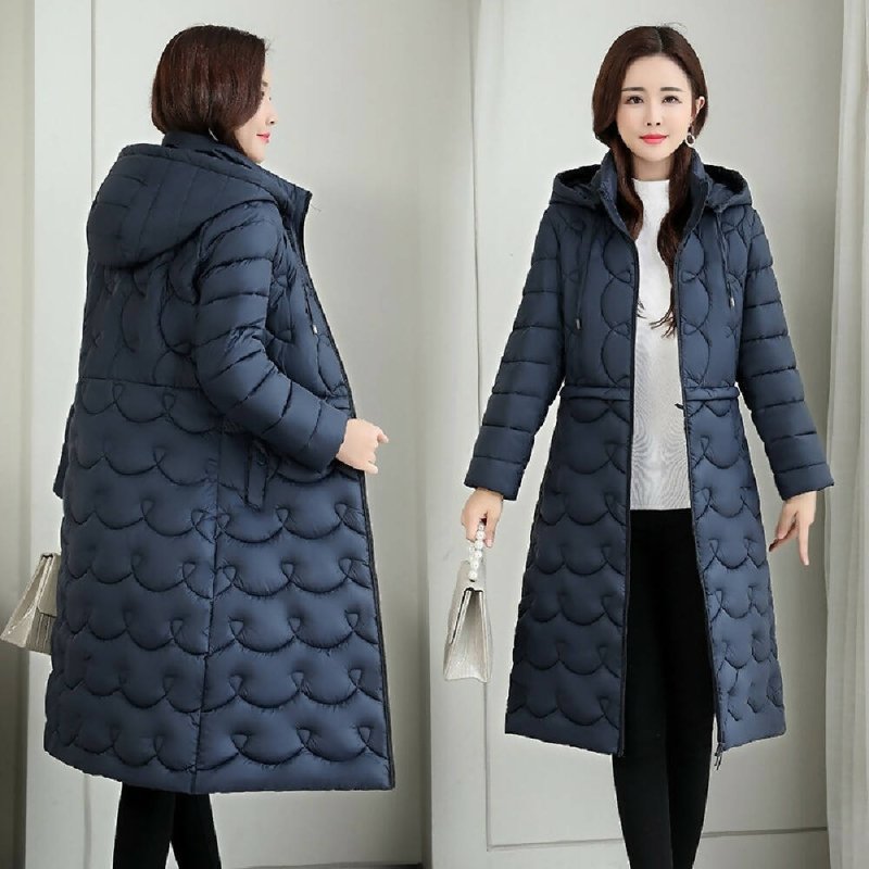 Mid-length Lightweight Down Padded Jacket (Color:Blue Size:L) - jacket - British D'sire