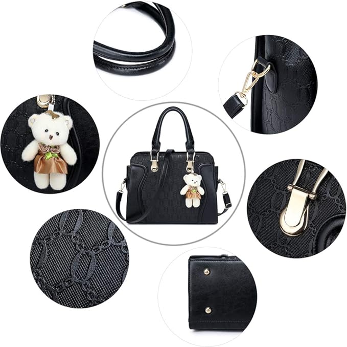 MORGLOVE Women PU Leather Handbag Set – Handle Bag, Messenger Bag, Shoulder Bag, Tote & Card Purse (4 Pcs, Black) Secondary image