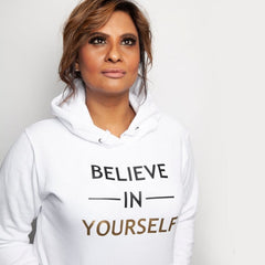 Motivational Queen Believe in Yourself Hoodie – White - Womens Hoodies & Sweatshirts - British D'sire