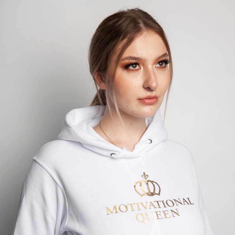 Motivational Queen Hoodie – White - Womens Hoodies & Sweatshirts - British D'sire